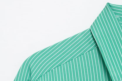 Long-Sleeve Striped Button-Up Oversized Shirt