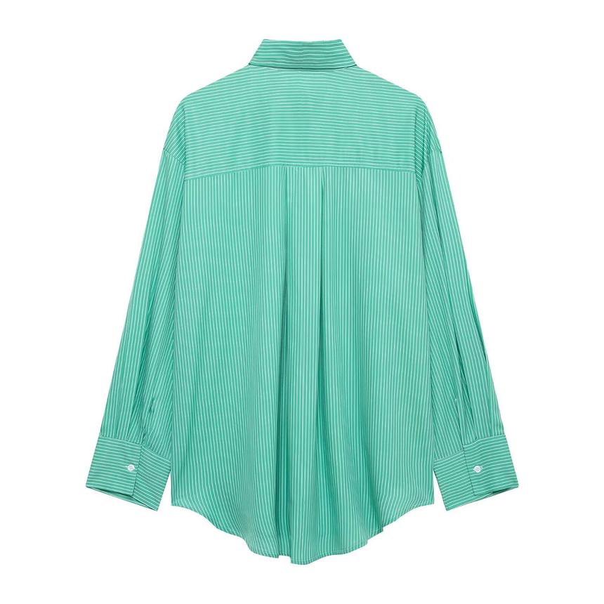 Long-Sleeve Striped Button-Up Oversized Shirt