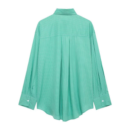 Long-Sleeve Striped Button-Up Oversized Shirt