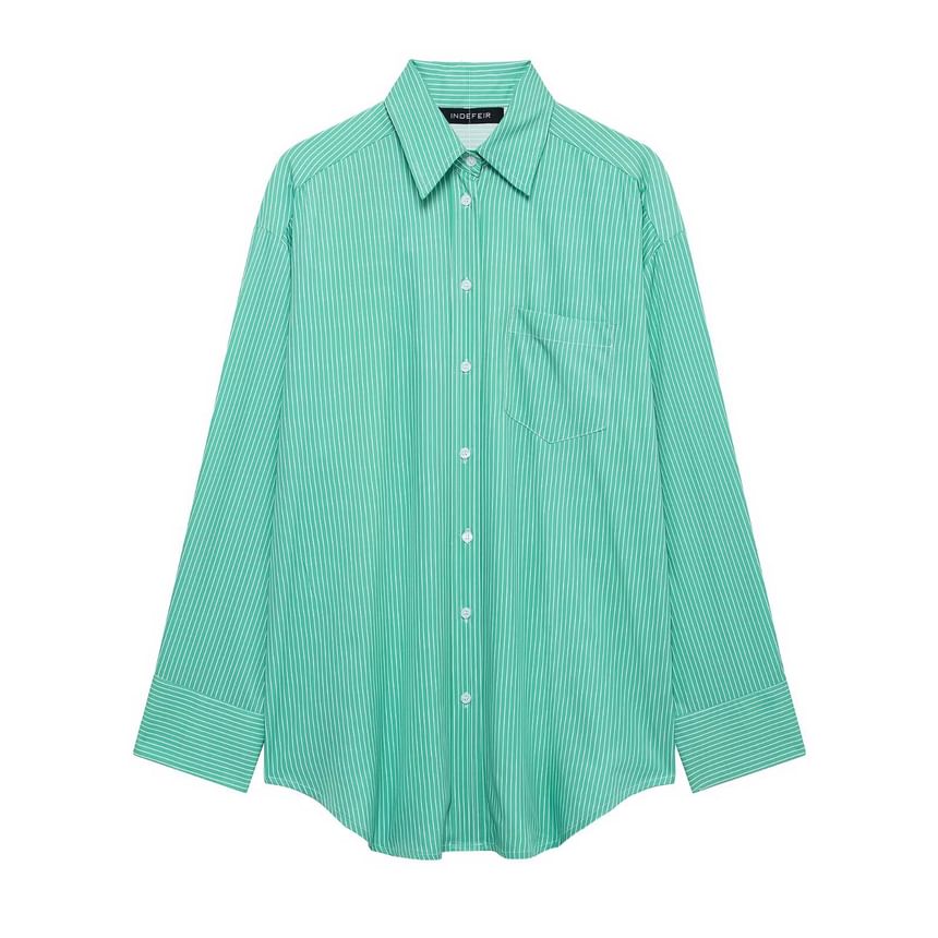 Long-Sleeve Striped Button-Up Oversized Shirt