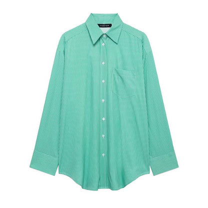 Long-Sleeve Striped Button-Up Oversized Shirt