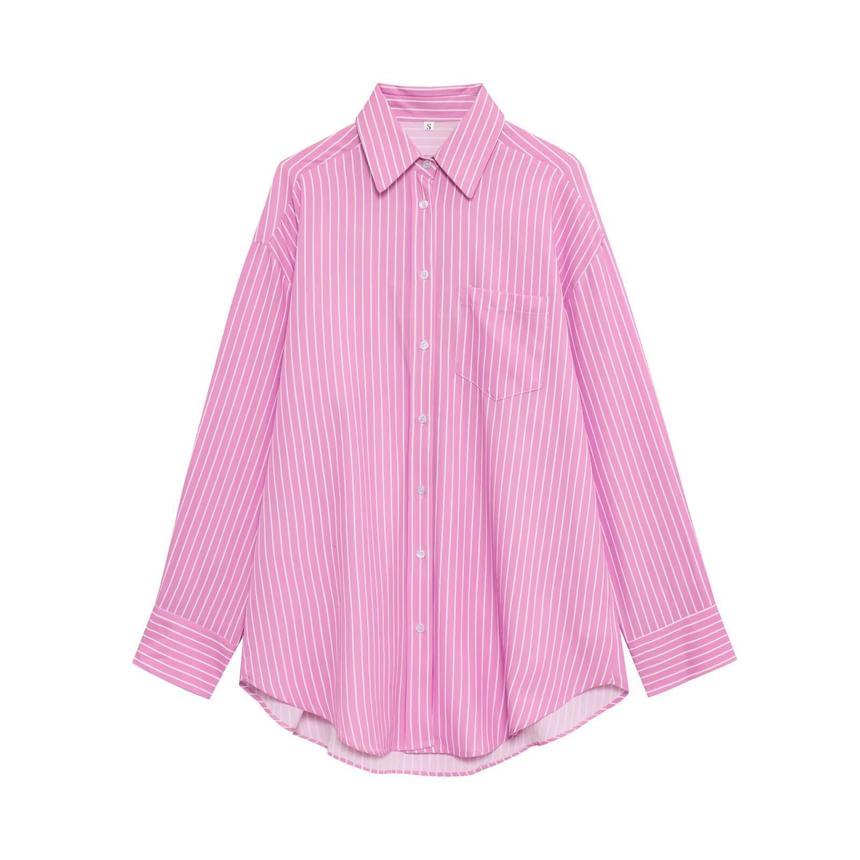 Long-Sleeve Striped Button-Up Oversized Shirt