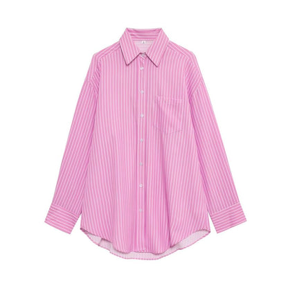 Long-Sleeve Striped Button-Up Oversized Shirt
