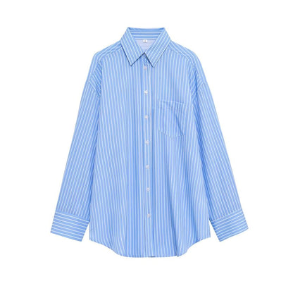 Long-Sleeve Striped Button-Up Oversized Shirt