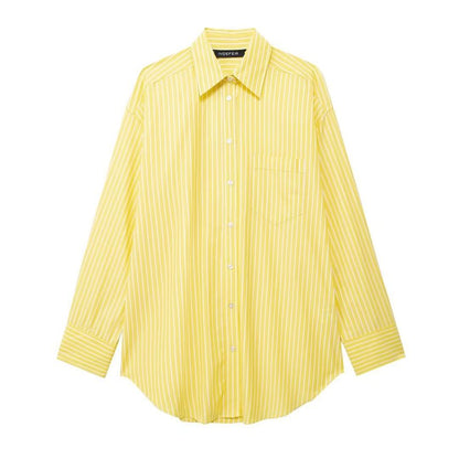 Long-Sleeve Striped Button-Up Oversized Shirt