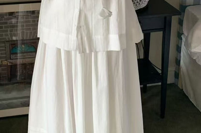 Short-Sleeve Frill Trim Button-Up Plain Blouse