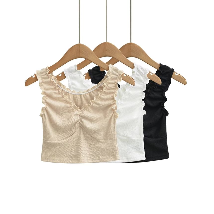 Ruffle Trim V-Neck Sleeveless Crop Top