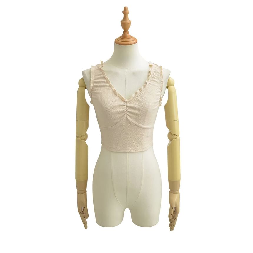 Ruffle Trim V-Neck Sleeveless Crop Top