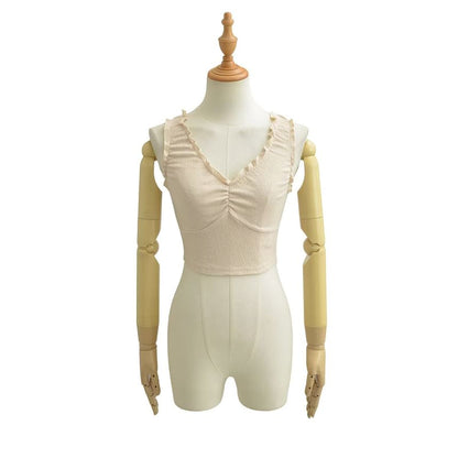Ruffle Trim V-Neck Sleeveless Crop Top