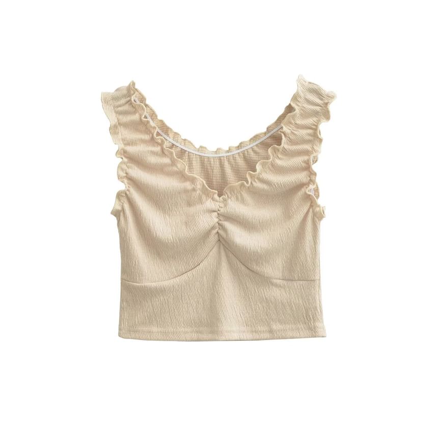 Ruffle Trim V-Neck Sleeveless Crop Top