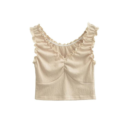 Ruffle Trim V-Neck Sleeveless Crop Top