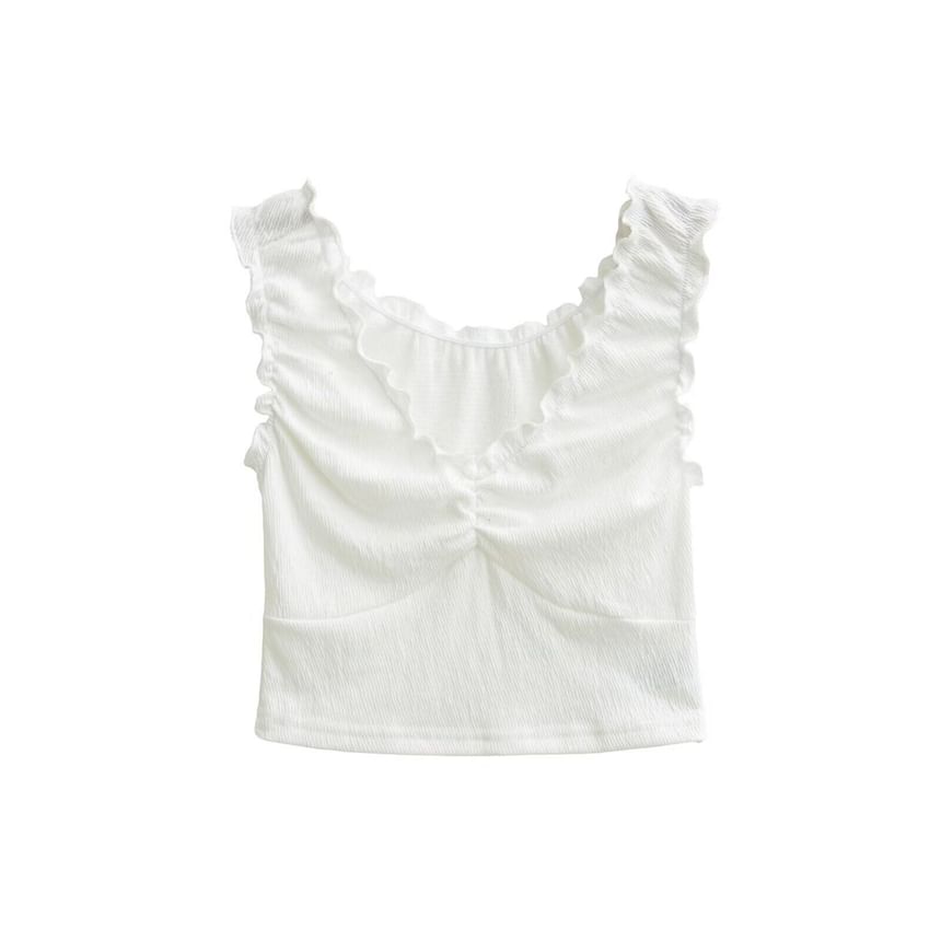 Ruffle Trim V-Neck Sleeveless Crop Top