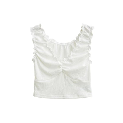 Ruffle Trim V-Neck Sleeveless Crop Top
