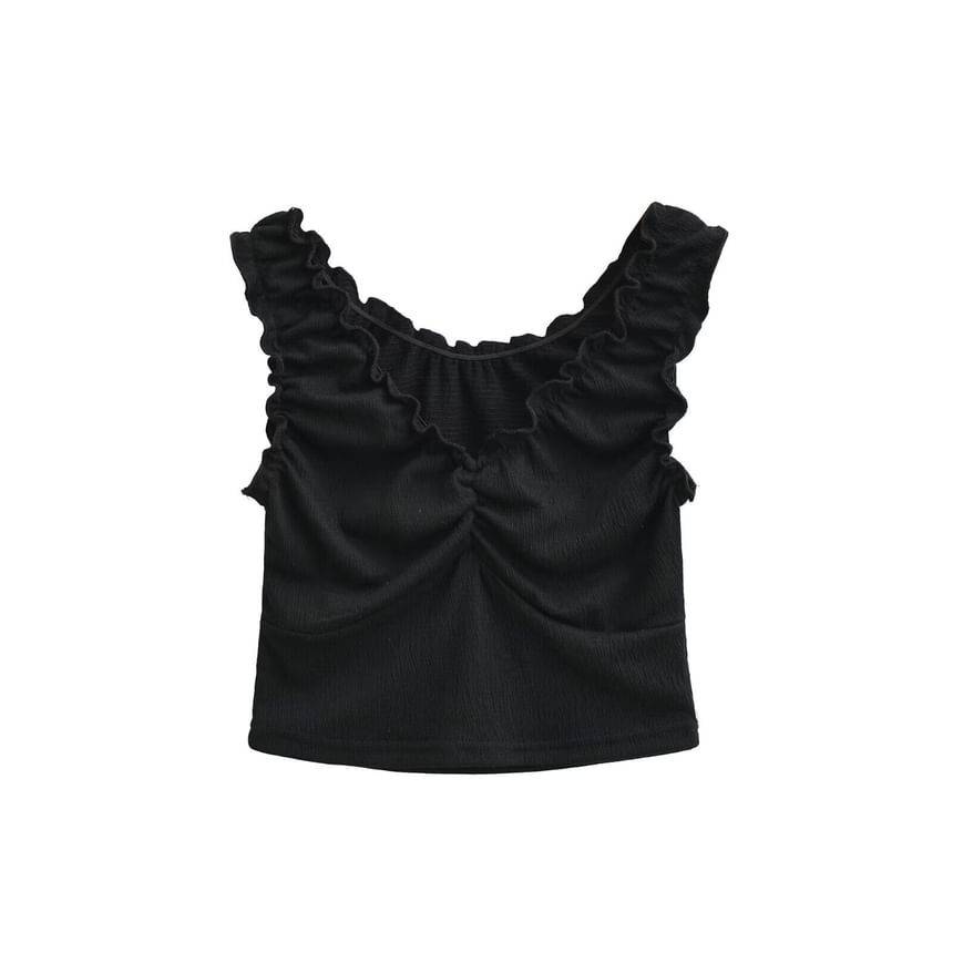 Ruffle Trim V-Neck Sleeveless Crop Top