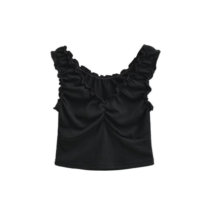 Ruffle Trim V-Neck Sleeveless Crop Top