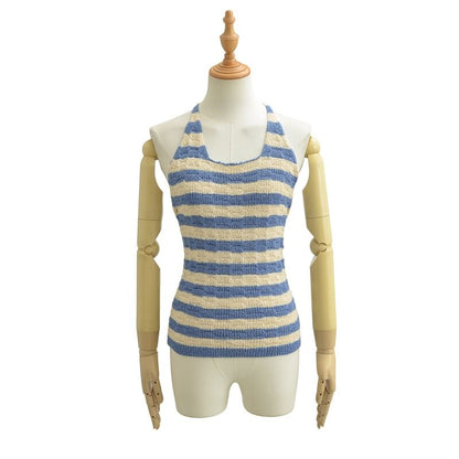 Halter Striped Knit Top