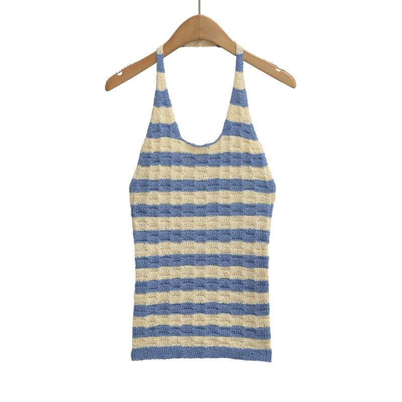 Halter Striped Knit Top