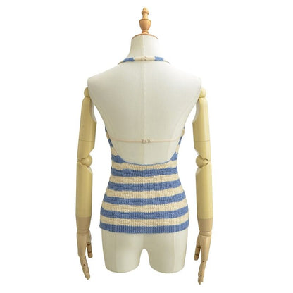 Halter Striped Knit Top