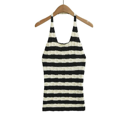 Halter Striped Knit Top
