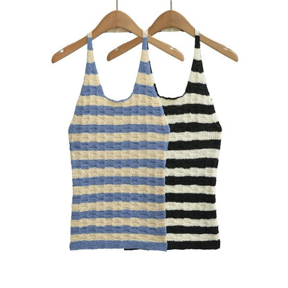 Halter Striped Knit Top