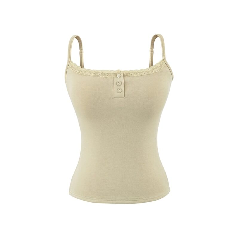 Lace Trim Padded Henley Camisole