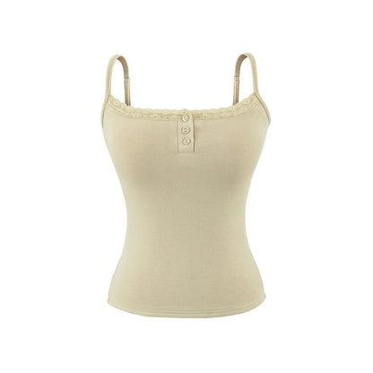 Lace Trim Padded Henley Camisole