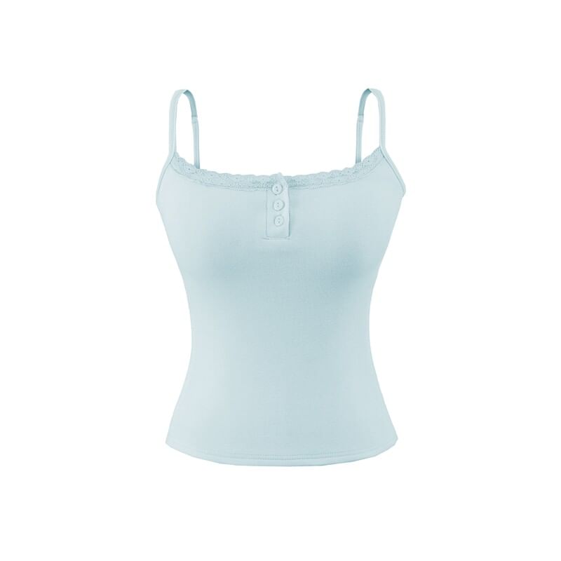 Lace Trim Padded Henley Camisole