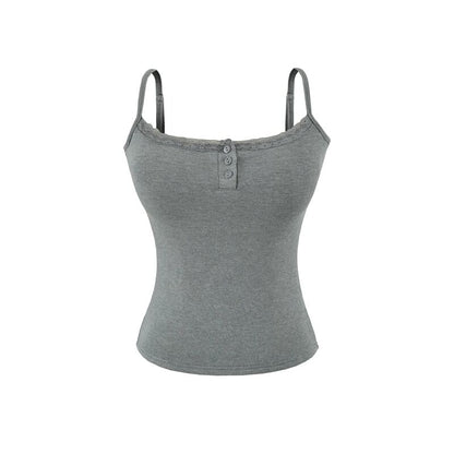 Lace Trim Padded Henley Camisole