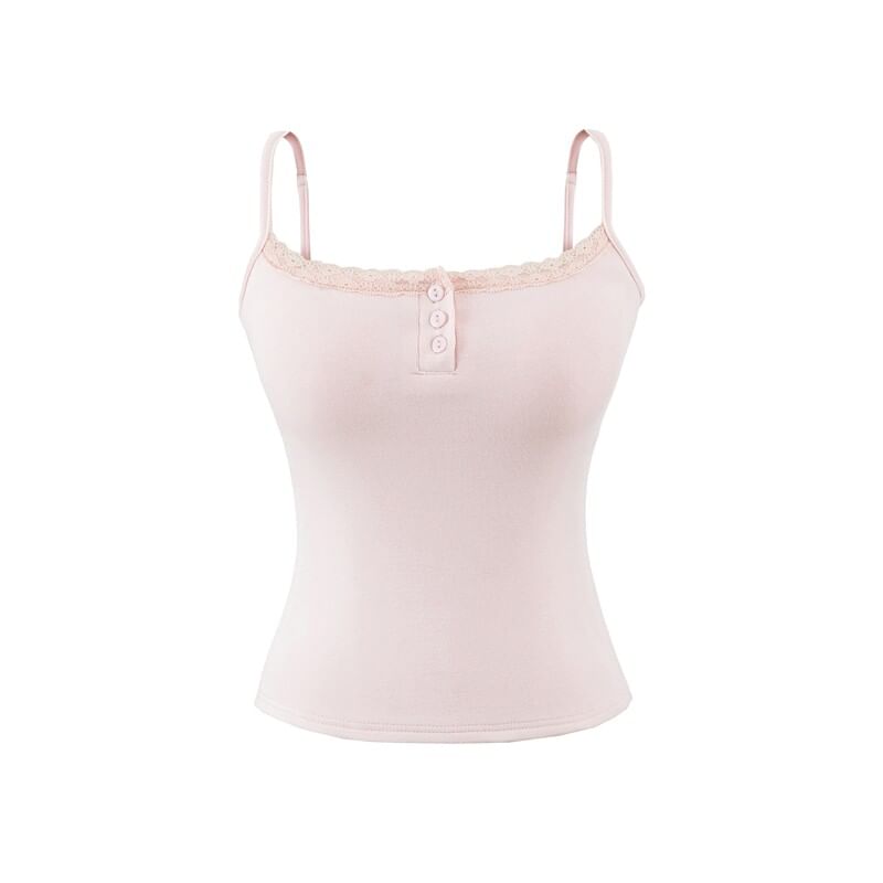 Lace Trim Padded Henley Camisole