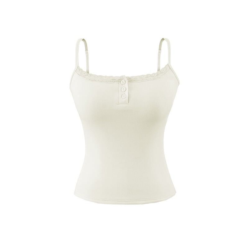 Lace Trim Padded Henley Camisole