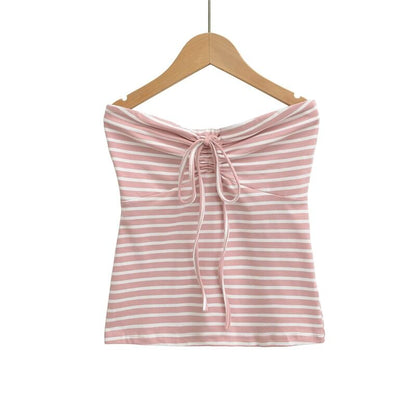 Striped Drawstring Tube Top