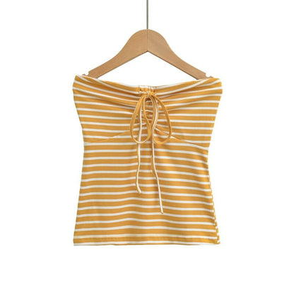 Striped Drawstring Tube Top