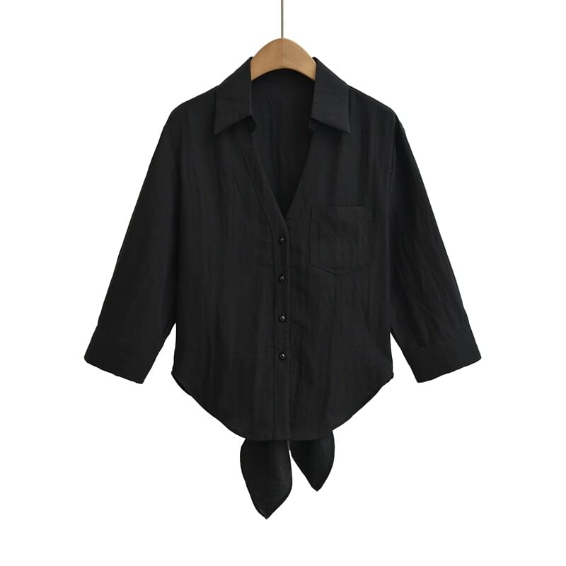 Tie Back V-Neck 3/4 Sleeve Shirt