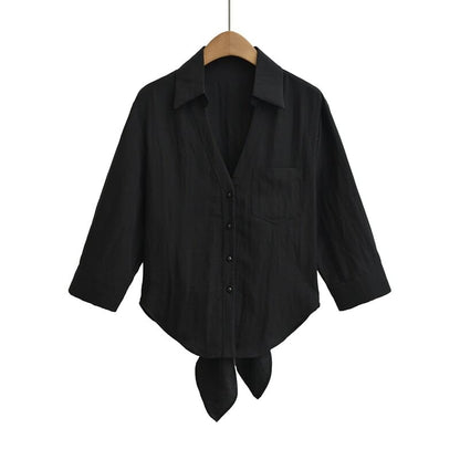 Tie Back V-Neck 3/4 Sleeve Shirt
