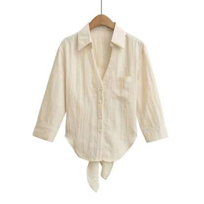 Tie Back V-Neck 3/4 Sleeve Shirt
