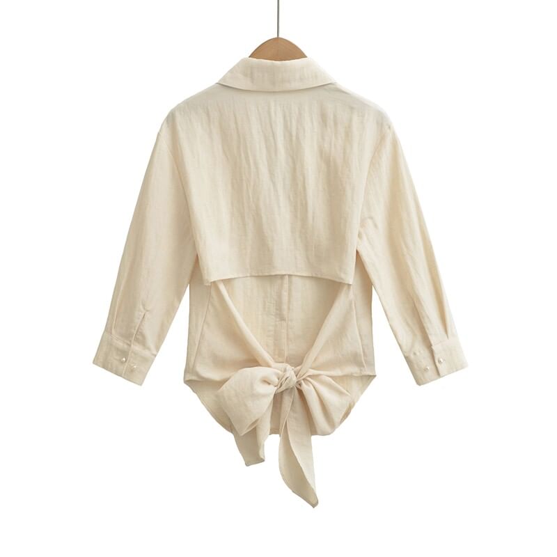 Tie Back V-Neck 3/4 Sleeve Shirt