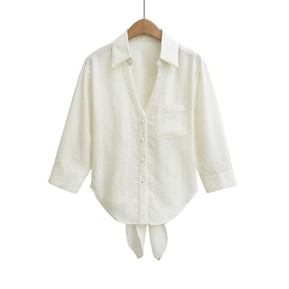 Tie Back V-Neck 3/4 Sleeve Shirt