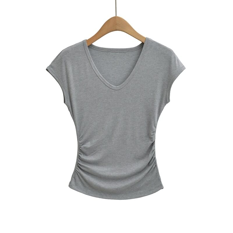 Ruched Cap Sleeve V-Neck Tee