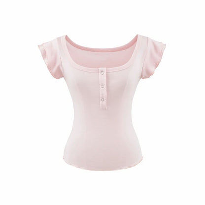 Flutter Sleeve Henley Tee