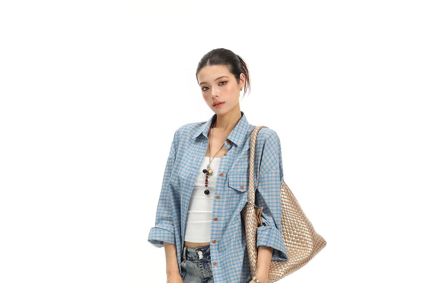 Long-Sleeve Plaid Button-Up Shirt
