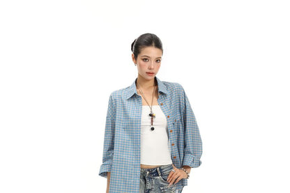 Long-Sleeve Plaid Button-Up Shirt