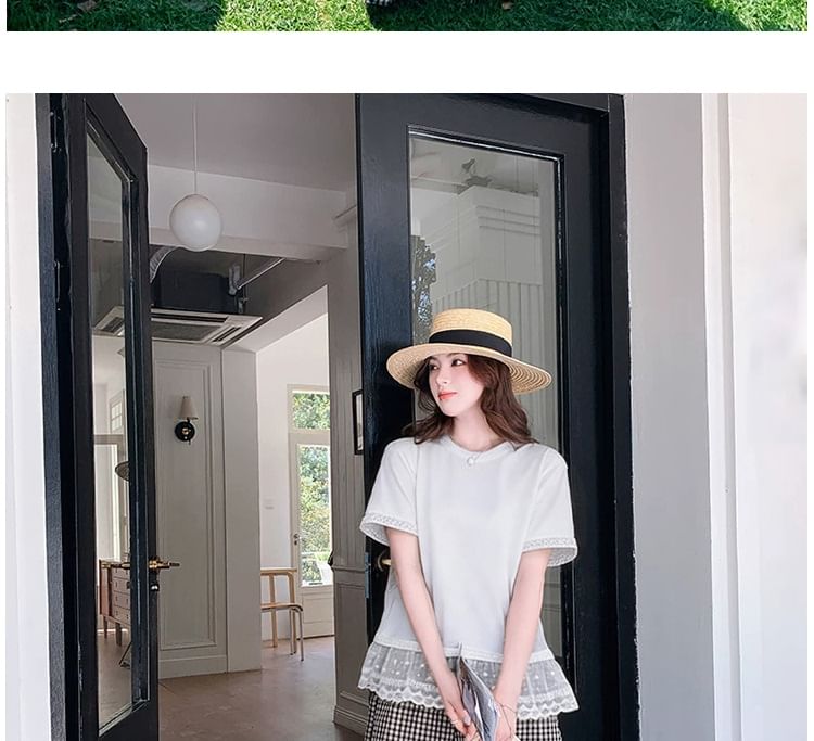 Maternity Crew Neck Lace Panel Tee & High Waist Checked Culottes