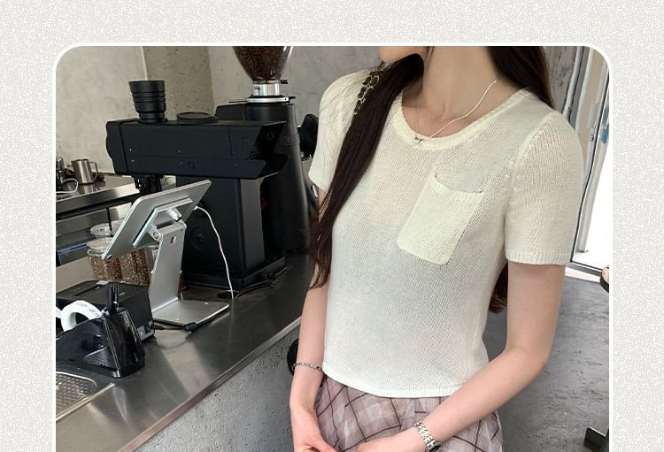 Short Sleeve Round Neck Plain Knit Top