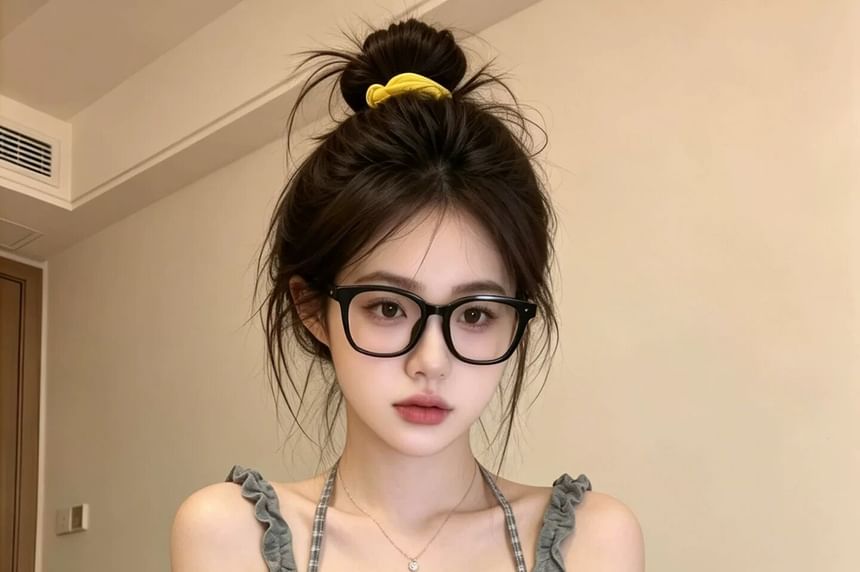 Halter Plaid Bow Mock Two Piece Camisole Top