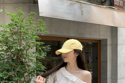 Short Sleeve One Shoulder Plain Ruffle Top