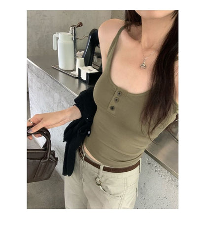 Plain Button Camisole Top