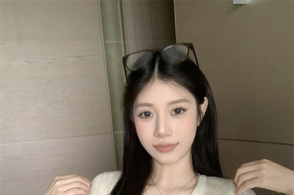 Short-Sleeve Henley Plain Knit Top