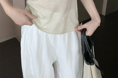 Short-Sleeve Henley Plain Knit Top