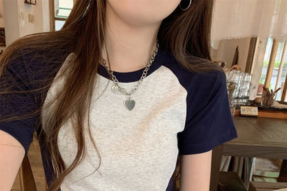 Short-Sleeve Crewneck Raglan Crop T-Shirt