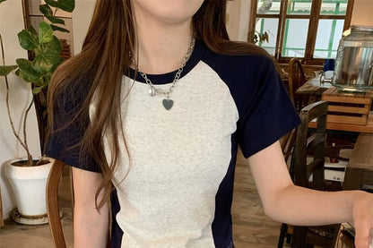 Short-Sleeve Crewneck Raglan Crop T-Shirt